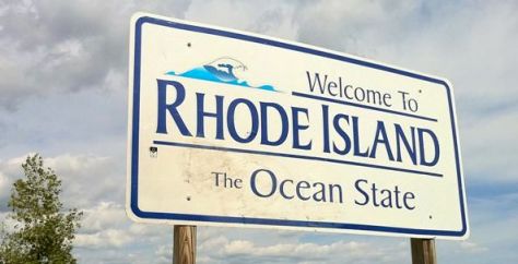 Pachaug Trail - "Welcome to Rhode Island sign" at Beach Pond, Hope Valley, RI